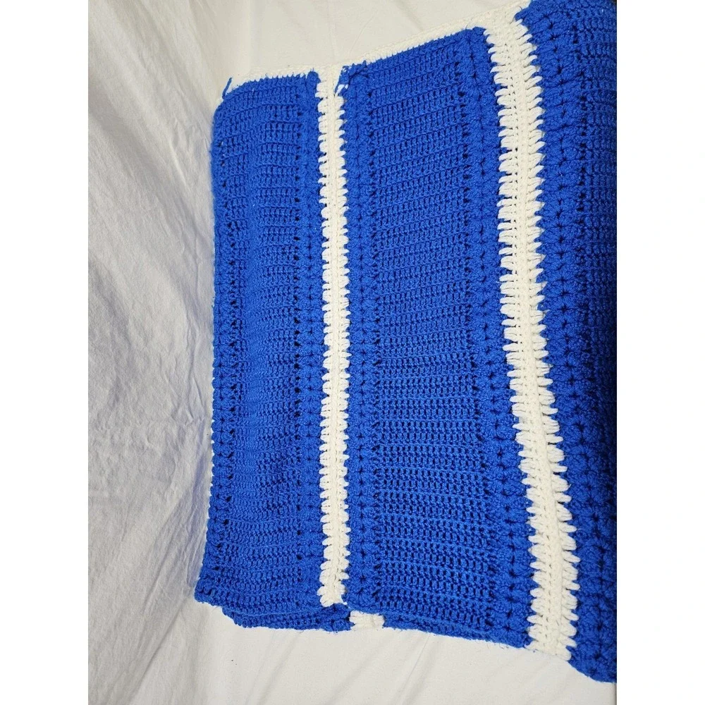 VTG Large Colorful Crocheted Afghan Blanket Throw 63x63 Grannycore Handwoven